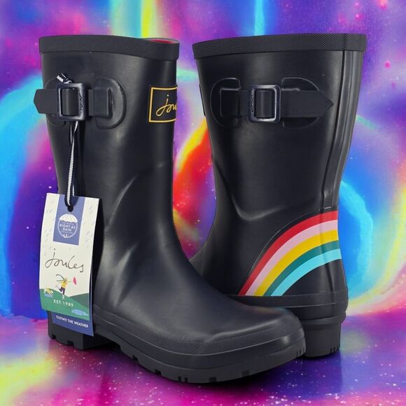 Joules Shoes - New Joules Rain Boots Mid Calf Molly Welly Blue Navy Rainbow Size US:‎ 5 UK: 3